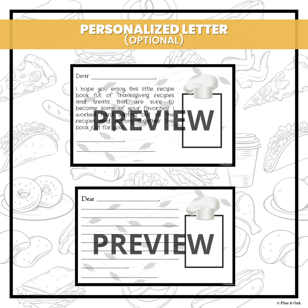 Thanksgiving Recipe Book Personalized Letter Options