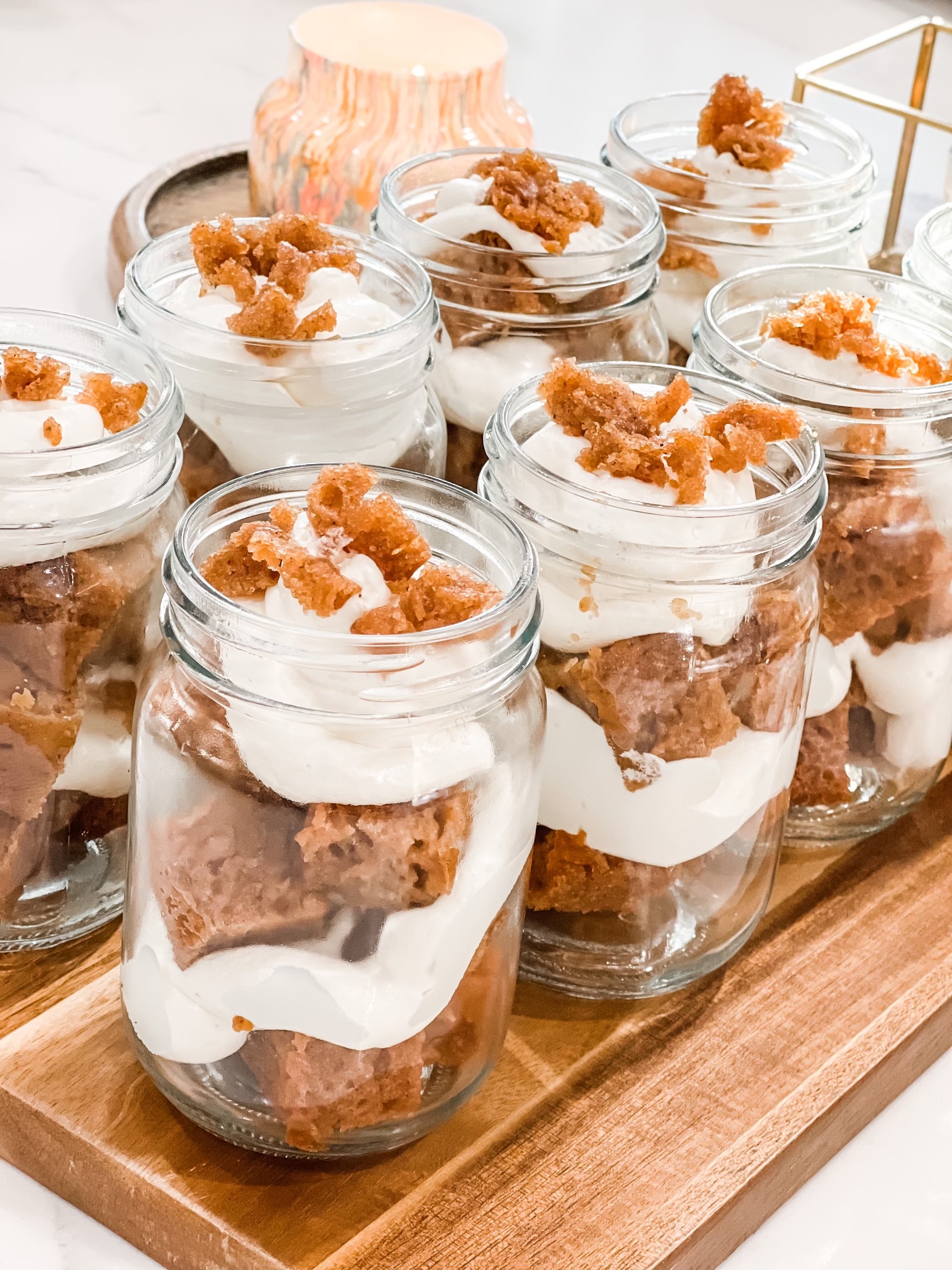 Spice Cake Jars layered with cream cheese frosting